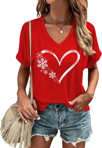 Qbily Winter T-Shirt for Women Family Christmas Party Tops Funny Xmas Baby It's Cold Outside Snowman Graphic Tees(2025-A3,S)