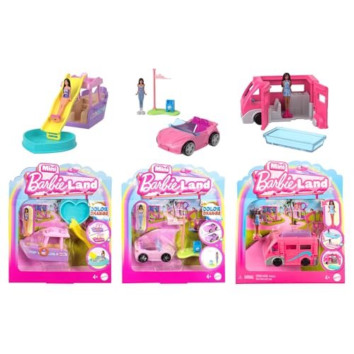 Barbie Mini Land Playsets Doll & Toy Vehicle Sets Bargain Bundles - (3 Piece Bundle Set 2)