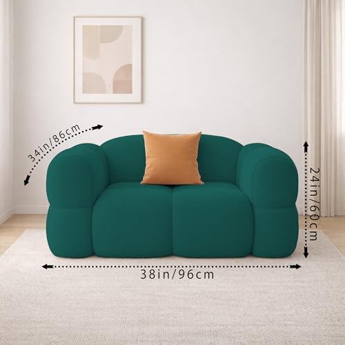 Image of Casaliving Vetras Modern Velvet Bubble Cloud Sofa, Tufted Design Upholstered 1 Seater Sofa Set for Living Room, (Pine Colour) Premium Velvet Fabric Sofa