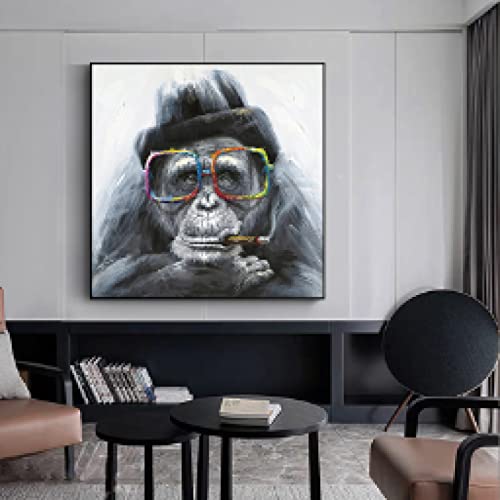 Affiche Singe avec Lunettes Noir et Blanc Toile Art Nordique 40x40cm