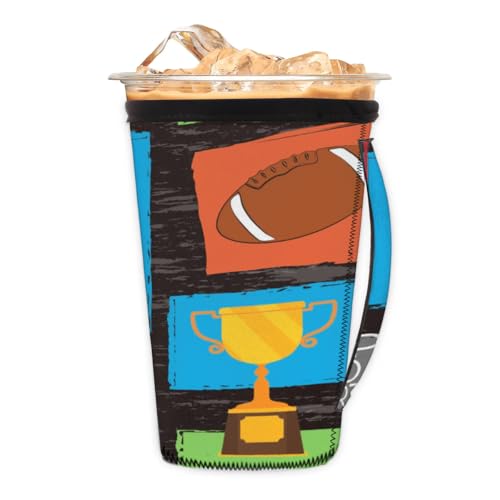 Cartoon Football Tennis Basketball M Reusable Iced Insulator Coffee Sleeves Neoprene Insulated Sleeves With Handle Coffee Sleeves for Iced Coffee Cups Drinks