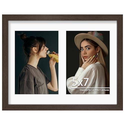 Image of DUENPY 8.5x11 Double 5x7 Picture Frame Double Picture Frame Displays Two 5x7 inch Photos Available Horizontal Wall Mounting Display and Vertical Walnut