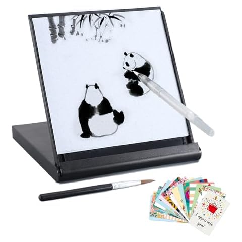 AOVOA Mini Water Drawing Board, Inkless Zen Meditation Board for Drawing, Painting, Writing & Relaxation, Portable Travel Size with 2 Water Brushes & 36 PCS Affirmation Cards Cover