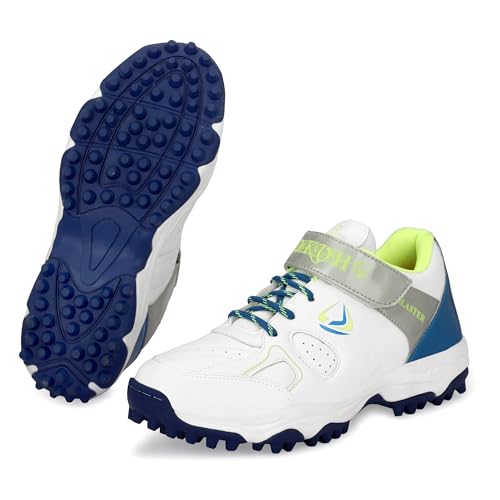 PRO KVH Men's Cricket Spikes Shoes | Extended Plus Series with Maximum Energy Return, Upgraded for New Generation of Cricket | Rubber Toe for Stability and Support (White-Parrot, UK Footwear Size System, Adult, Men, Numeric, Medium, 7)