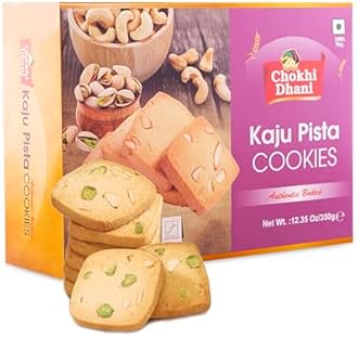 Chokhi Dhani Kaju Pista Cookies | Premium Cashew & Pistachio Biscuits | Crispy, Buttery Indian Cookies | Eggless, Handmade Bakery-Style Snack | Pack of 1, 350 gm