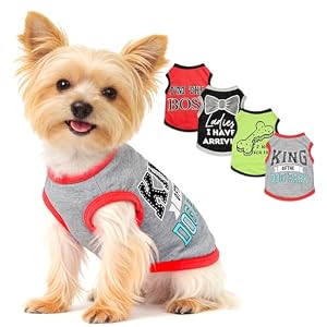 4 Pieces Dog Clothes for Small Dogs Boy Dog Shirt Puppy Clothes for Chihuahua Yorkie Soft Cute Pattern Pet Cat Clothing Black Grey Red Green XXS~M (XXSmall)