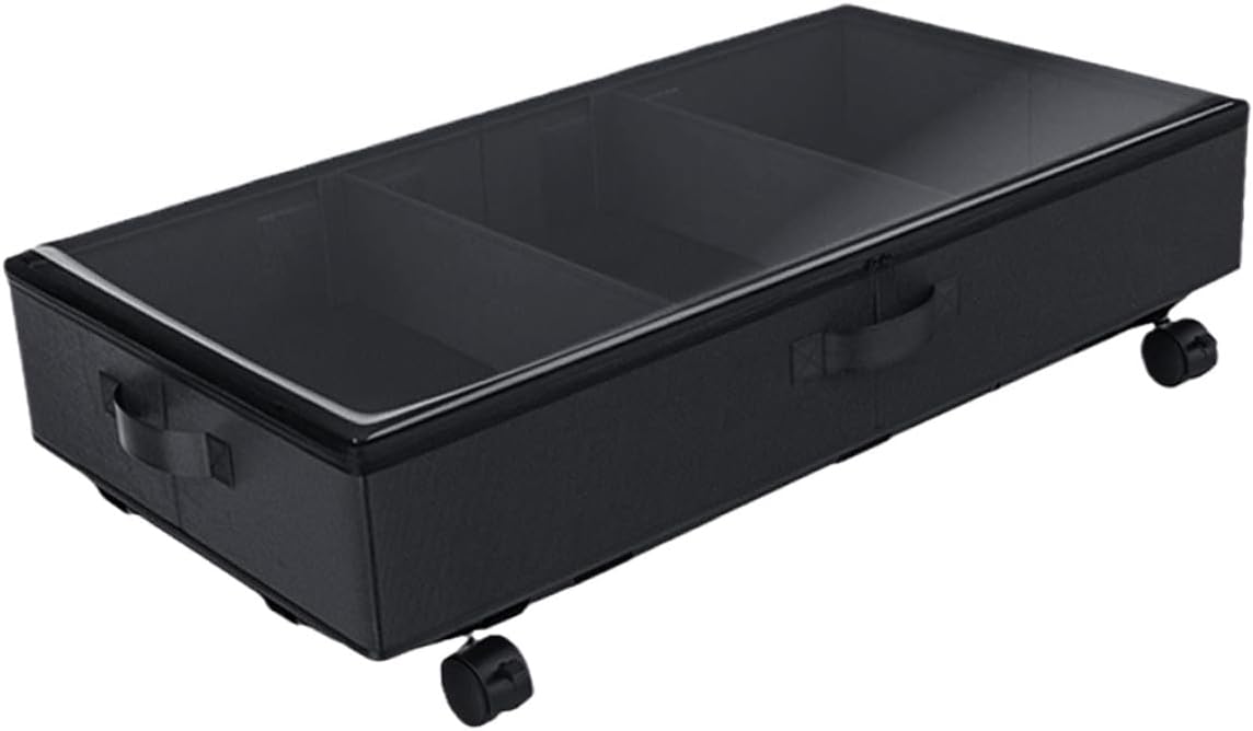 Bed Storage Bin with Wheels Large Capacity Oxford Cloth 3-grid Organizer Dustproof Clothes and Storage Container for Bedroom