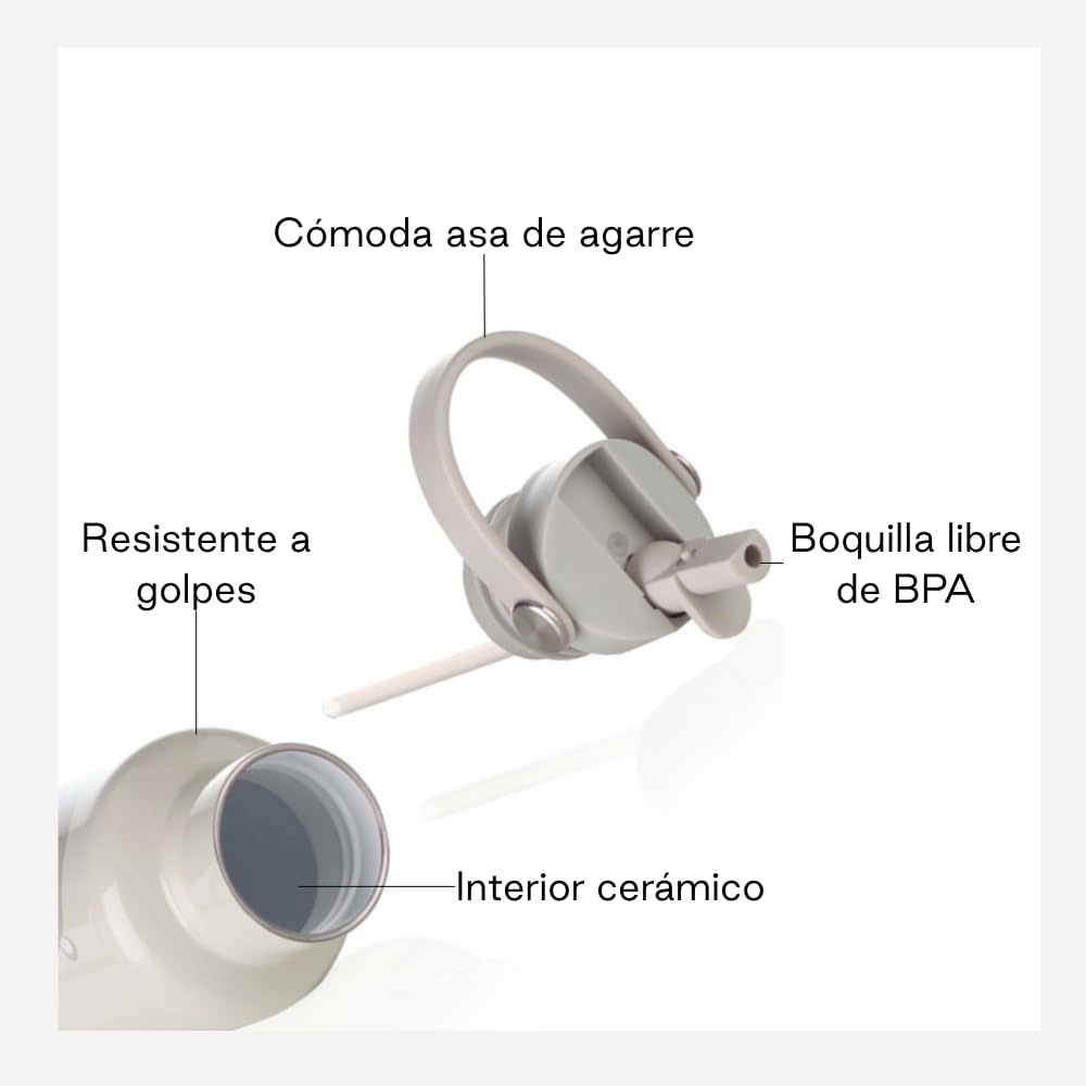 Jané Termo Acero Inoxidable 500 ml, Mantiene 24h Frío y 12h Calor, Recubrimiento Interior Cerámico, Libre BPA, Beige