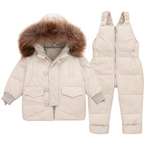 SANMIO Bébé Fille Veste en Duvet pour 2 Pièces Habit de Neige Ensembles Chaud Mode Fourrure Artificielle à Capuche Doudoune + Ski Pantalons de Neige Ensembles Tenues