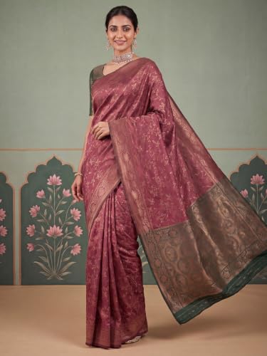 Image of AKHILAM Women's Multicolor Litchi Silk Ethnic Motif Print Saree With Unstitched Blouse Piece|sarees for women | litchi silk sarees