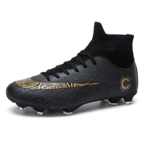 Youngtie Chaussures de Football pour Hommes Spikes Entraînement de compétition en Plein air Chaussures de Sport Professionnelles Chaussures de Football Noir 255 Cover