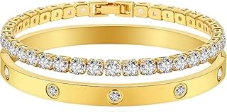 اساور الصداقة من ستنالس ستيل، سوار تنس مطلي بالذهب عيار 18 قيراط للنساء، سوار عصري مرصع بالزركونيا المكعب، اساور الصداقة، مجموعة مجوهرات، هدايا عيد ميلاد للجنسين من فيروز جوليري