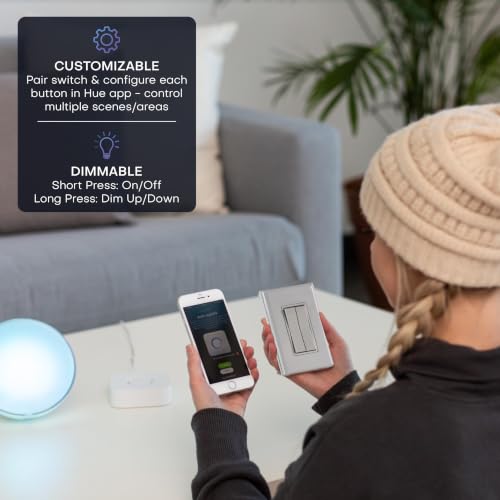 Image of RunLessWire Click for Hue Battery-Free Wireless Smart Switch 3 Pack Gray | Dimmable Kinetic Switch Pairs Natively to Philips Hue Bridge, 4 Programmable Buttons to Control Scenes & Areas, 100ft Range