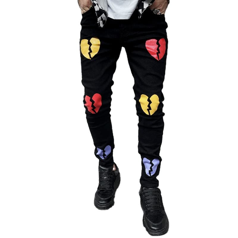 Jeans da uomo skinny fit gamba dritta, jeans da uomo, jeans da uomo stampati elasticizzati slim fit, Nero-1, 46