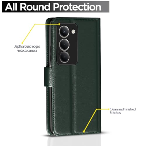 Image of Pikkme Flip Cover for Redmi 15 5G Leather Finish | Inside TPU with Card Pockets | Wallet Stand and Shock Proof | Complete Protection Flip Case(Green)