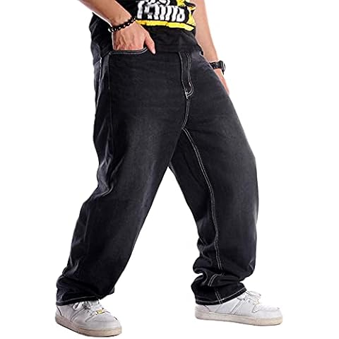 Black Baggy Jeans Men Casual Loose Fit Hip Hop Skater Y2k Denim Pants (Black, 42) Cover