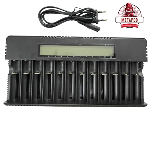Image of METAPOD 12 Slot Battery Charger with LCD Display | HD-8994A Fast Charging 6400mA | Supports 18650, 26650, 21700, AA, AAA NiMH NiCd Li-ion Batteries | Smart Multi-Bay Charger
