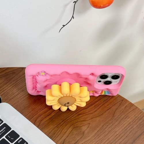 Image of COVERLY for iPhone 14 Plus 3D Cartoon Sunflower Floral Case,Full Protective Happy Smiley Face Rainbow Pop Back Case with Holder Cute Soft Silicone Fashion Aesthetic Cover for Apple iPhone 14 Plus