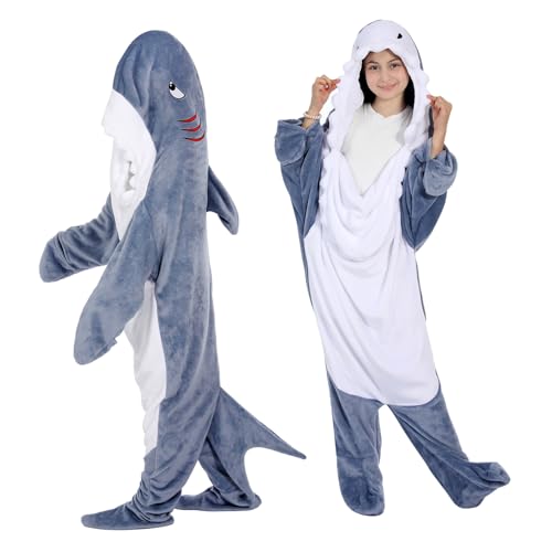 Shark Blanket,Manta De Tiburón Usable,Suave Y Cómoda Manta con Capucha, Divertido Disfraz De Tiburón, Regalo para Mujeres Y Hombres (Shark-A,S)