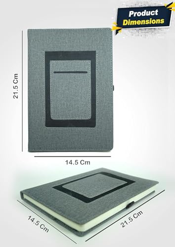Image of A5 Journal Notebook Diary for Men Women | Office Journal Diary Notebook with Magnetic Flip Lock and Mobile Holder Pocket (200 Ruled Pages, 6 x 8.5 Inches, 80 GSM) (Grey Canvas)