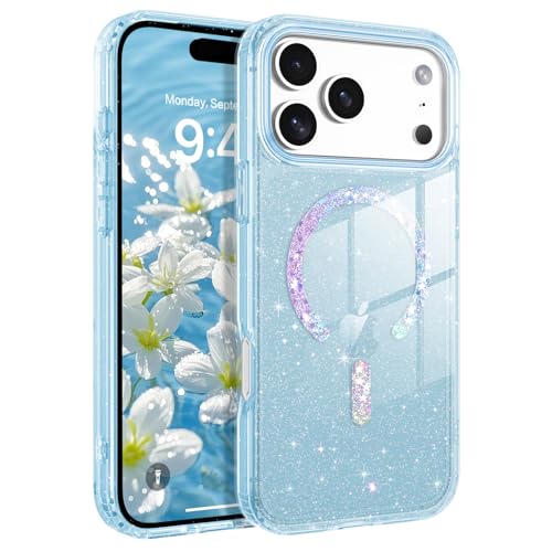 BENTOBEN Capa magnética para iPhone 17 Pro Max, capa de celular transparente com glitter 17 Pro Max [compatível com MagSafe], à prova de choque, brilhante, bonita, feminina, para iPhone 17 Pro Max
