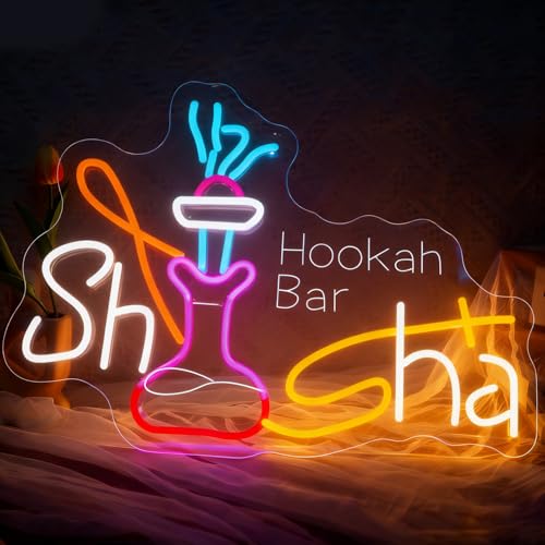 Shisha Neon Schild LED Bunt Neon Sign für Wand Deko Dimmbare Neonlichter USB Power für Shisha Restaurant Rauchfreier Raum Männerhöhle Lounge Shop Bar Pub