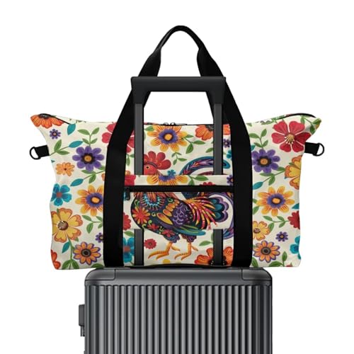 BIGCARJOB Chicken Duffel Bag Outdoor Carry On Garment Duffel Bag, Hippie Floral Duffel Bags Weekender Gym Bags Tote Overnight Storage Pouch for Travel2