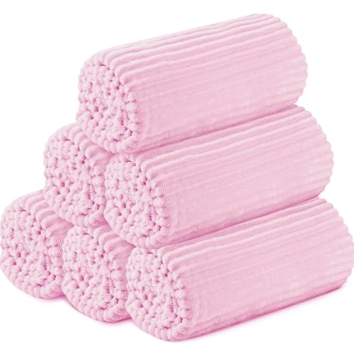 Buryeah 6 Pcs Flannel Throw Blankets Bulk Outdoor Wedding, Pink