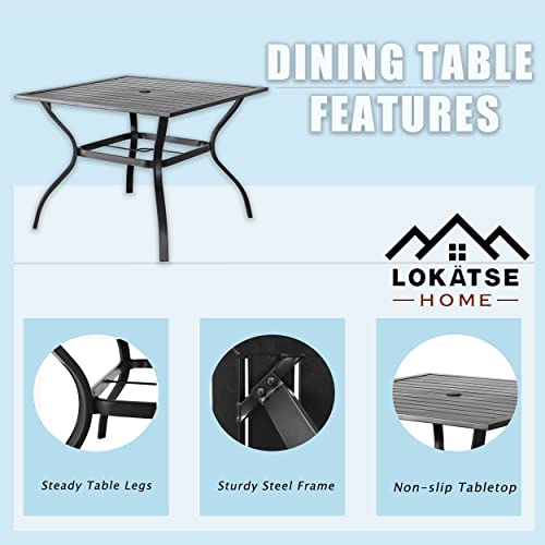 Image of LOKATSE HOME Patio Dining Set 5 Pieces Outside Textilene Swivel Chairs and Square Table, Beige
