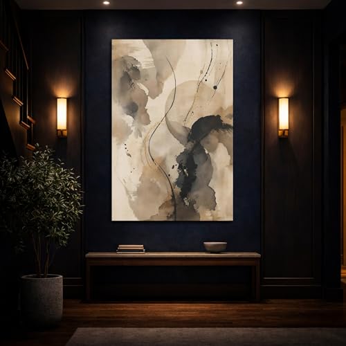 Toile abstraite marron verticale 60x90 cm avec châssis de 3 cm