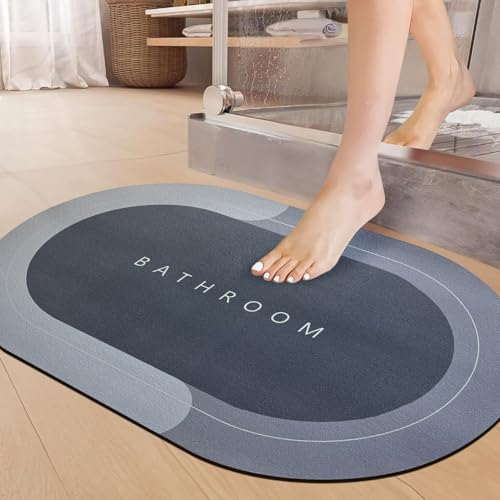 SITTELLA 1 Pc Rubber Oval Bath Mat,Anti-Skid Water Soaking Bathroom Rug Door,Floor Mat, Soft Quick Dry Water Absorbent Mat For Home Office 40X60Cm-Grey
