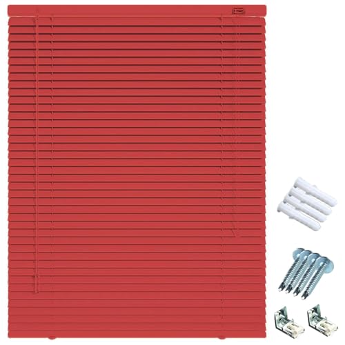 Persianas Enrollables de Aluminio Exterior, Persiana Venecianas Medida 25cm Lamas, Persiana Cortinas Horizontales, para Ventana para Salón, Cocina Protección contra la Luz y el Deslumbramiento(Rojo)