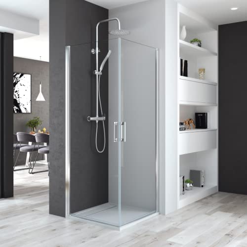 Mampara de Ducha Rectangular con 2 Puertas Abatibles | Cabina Ducha Rectangular Dos Puertas Giratorias | 195cm Alto | Cromo | 85-70cm