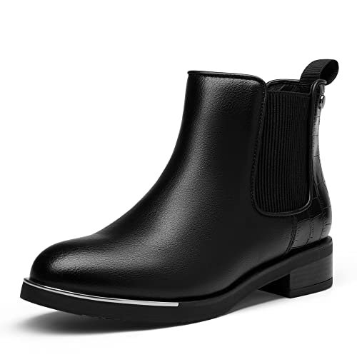 DREAM PAIRS Botas para mujer Chelsea Boots mujer Botas de invierno mujer PU exterior y ribete de metal, Negro , 40 EU Cover