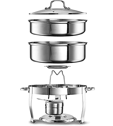 Kook Stainless Steel Chafing Dish Buffet Set, With Glass Viewing Lid And Built-In Lid Holder, Round Food Warming Tray, For Parties, Dinners And Catering, 4.5 Qt #TOP2