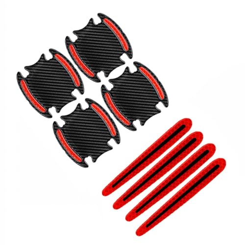 Holy Feather Carbon Fiber Reflective Door Handle Stickers, Red (8Pcs)