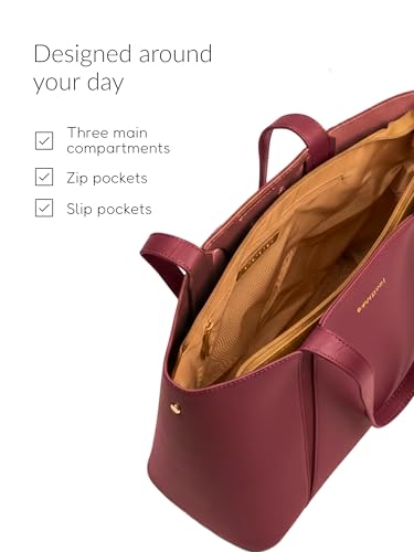 Image of Camille Tote Bag for Women with 3 Compartments & 14 inch Laptop Space, Minimalist Structured Shoulder Handbag with Magnetic Snap & Zipper Closure |