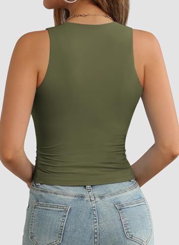 Image of ATHMILE Womens Double Lined Crop Tank Tops Casual Basic Shirts Sleeveless Workout Tops Cute Summer Clothes Teen Girls