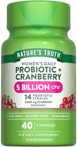 Nature’s Truth Probiotics for Women | 5 Billion CFUs Daily | 40 Vegetarian Capsules | with Cranberry | Non-GMO & Gluten Free | No Refrigeration Needed