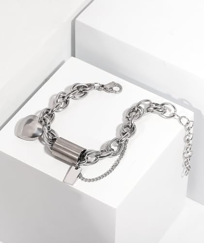 Heart Charm Bracelet Silver Bracelets for Women Stainless Steel Stackable Chain Trendy Mother Daughter Girlfriend Christmas Birthday Thanksgiving2