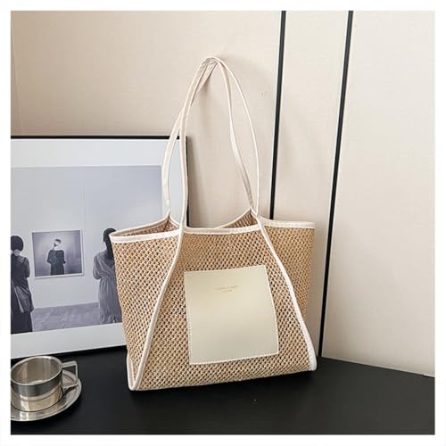Shoulder Solid Color Straw Trendy Woven Handbag Women Brown4