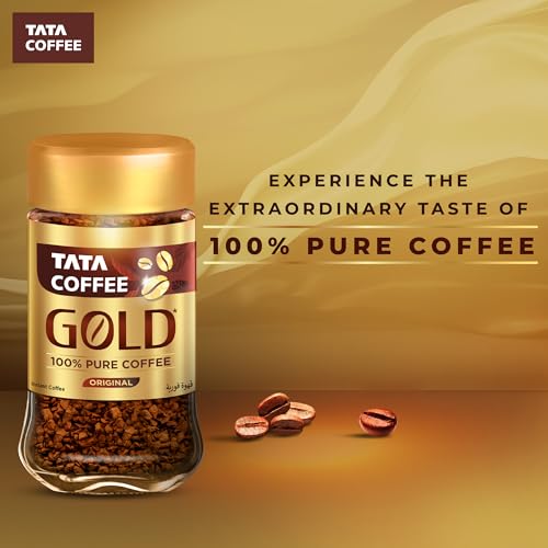 Tata Coffee Gold, 100% Pure Coffee, Original, Freeze dried granules, Instant Coffee, Crafted from Specially Sourced Beans, 48g,Jar