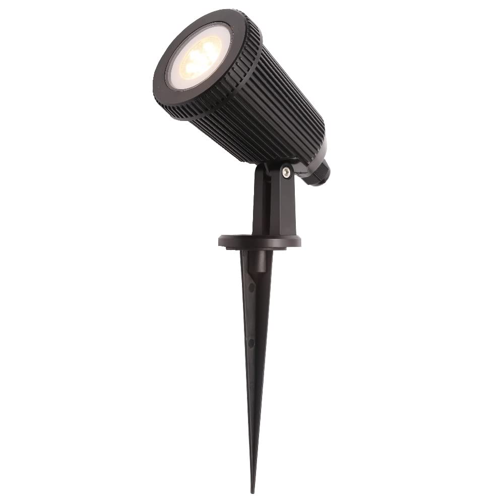 Britalia Black Outdoor Modern Single Head Garden Spike Spot Light | Dual Mount Flush Base or Spike | 1 x GU10 Lamp Required | IP65 Exterior Rated | 40cm Pre Wired Cable