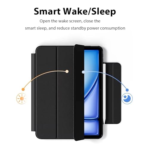 Vultic Detachable Case for iPad mini 7 A17 Pro (2024) / Mini 6 (2021), Removable Magnetic Trifold Stand with Pencil Holder [Auto Sleep/Wake] Clear Hard Back Cover (Black) by VULTIC - Image 8