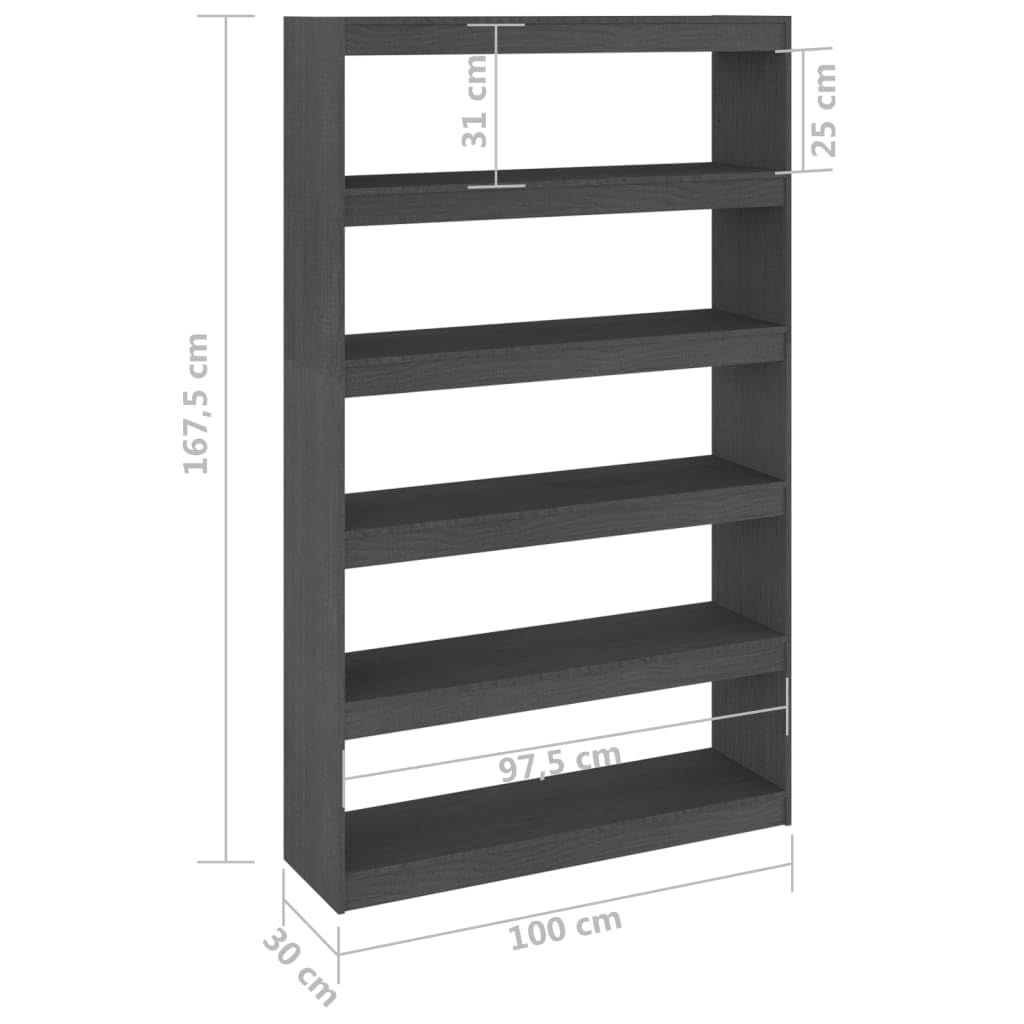 Libreria Divisorio Grigio Legno Massello Pino 100x30x167,5 cm | Scaffale autoportante a giorno multifunzione per soggiorno e studio, struttura stabile con capienti ripiani per libri.