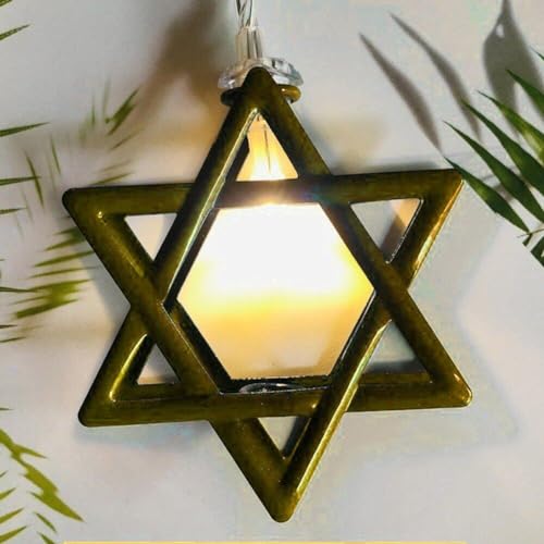 1,6 m gwiazda Chanuka dekoracyjne łańcuchy świetlne, 10 diod LED, ciepła biel, heksagram, dekoracja Chanuka, dla Żydów, judaizm, sypialnia, okno, ściana, ogrodzenie, dekoracja imprezowa (złoty)