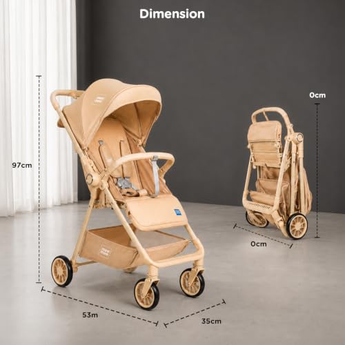 Image of Mee Mee Easy Go Baby Stroller for 0-3 Years | Lightweight Foldable Pram | One-Hand Fold & Portable Travel-Friendly Stroller | Pre-Installed Baby Buggy for Newborn Boys & Girls (Beige)