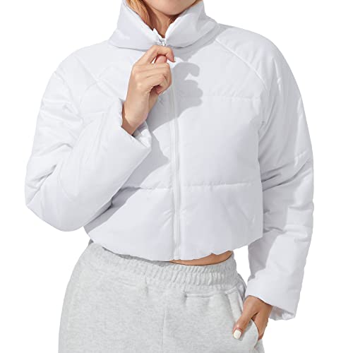 Doudoune courte surdimensionnée avec fermeture éclair pour femme, Manteau blanc., M Cover
