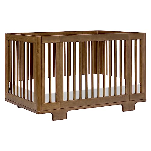 Image of babyletto Yuzu Convertible All-Stages Bassinet, Midi, Full-Size Crib in Natural Walnut, Greenguard Gold Certified, Portable & Adjustable with Conversion Kits and Pads Included
