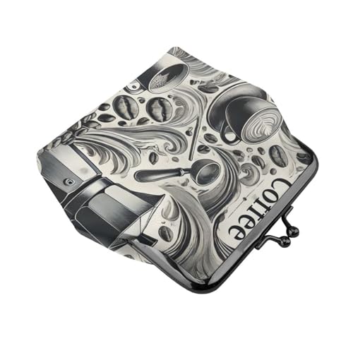 Pu Leather Buckle Coin Purse Ink-Coffee-Moments Girls Kiss-Lock Change Purse Wallets3